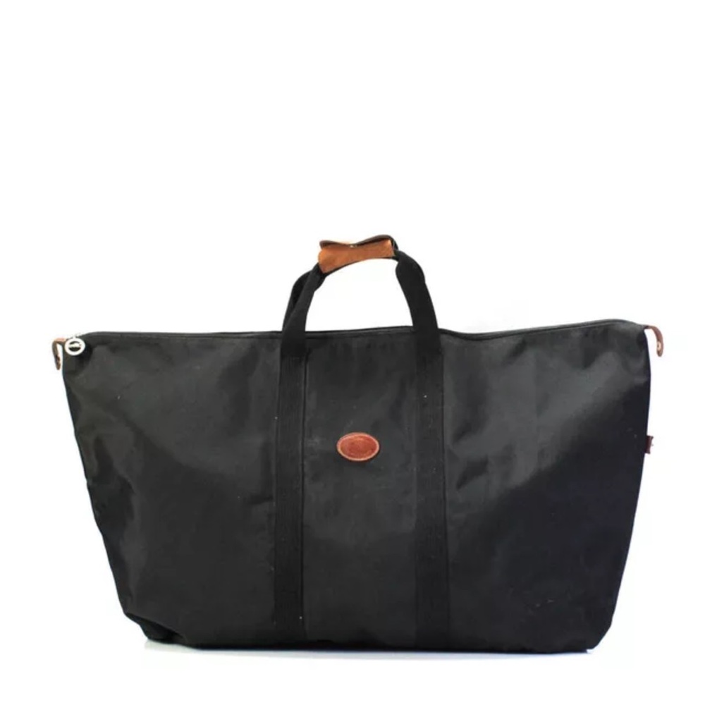 Longchamp Women's Top Handle Zip Closure Canvas Tote Handbag Black Size XL